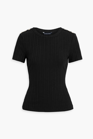 VERONICA BEARD DRAYA EMBELLISHED RIBBED COTTON-BLEND TOP - Size S