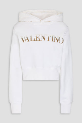 VALENTINO GARAVANI SEQUIN-EMBELLISHED FRENCH COTTON-BLEND TERRY HOODIE - Size XS
