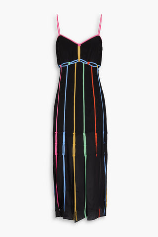 SALONI MEERA CUTOUT FRINGED SILK CREPE DE CHINE MIDI DRESS - Size 8