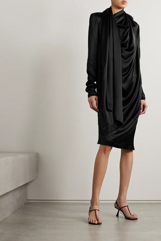 KHAITE SHAZ DRAPED SILK-SATIN DRESS - Size 6