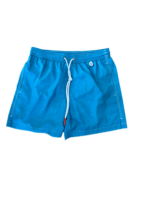ISAIA Textured Aqua Swim Trunks with Contrast Stitching