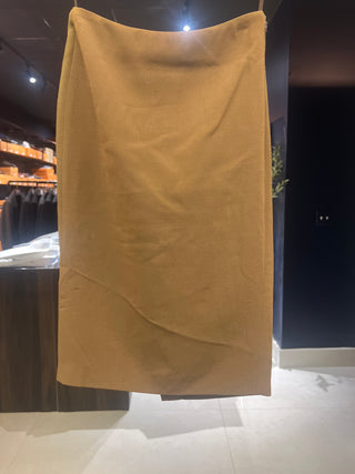 Tom Ford Textured Weave Straight Midi Skirt in Brown