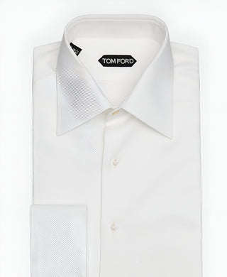 Tom Ford Textured Cotton French-Cuff Dress Shirt White