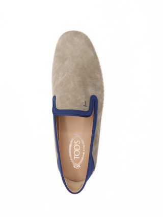 Tods Grey Suede Navy Trim Espadrille