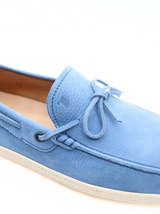 Tods Pebbled Leather Laccetto Driving Loafers Light Marlin Blue