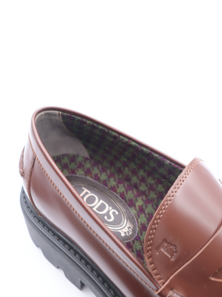 Tods Tod's Brown Polished Leather Penny Loafers with Lug Sole