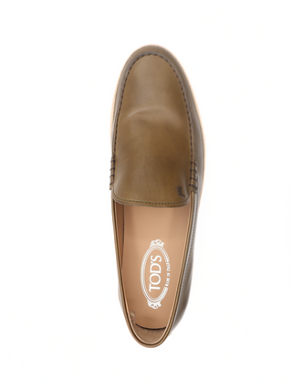 Tods Light Brown Leather Espadrille Loafers