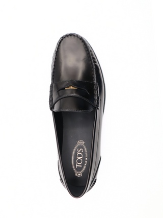 Tods Polished Leather T-Coin Penny Loafers Black