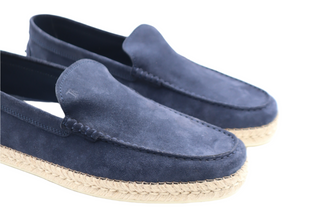 Tods Navy Blue Suede Slip-On Espadrille Loafers
