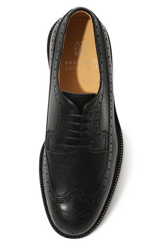 Brunello Cucinelli Grained Leather Wingtip Derby Brogues Black