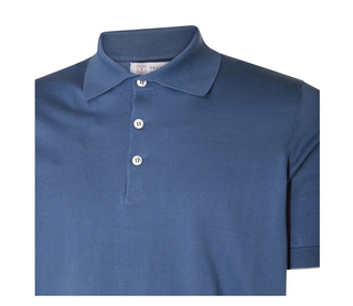 Brunello Cucinelli Cotton Knit Point-Collar Polo Shirt in Oxford Blue