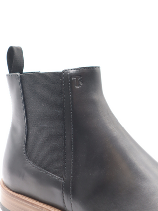 Tods Black Leather Chelsea Boots with Wooden Sole