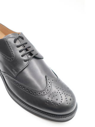 Tods Polished Leather Lace-Up Wingtip Derby Shoes Black