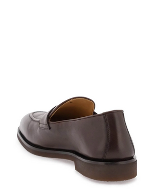 Brunello Cucinelli Smooth Leather Penny Loafers Dark Brown