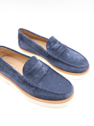 Tods Navy Suede Rubber Sole Moccasin Loafers