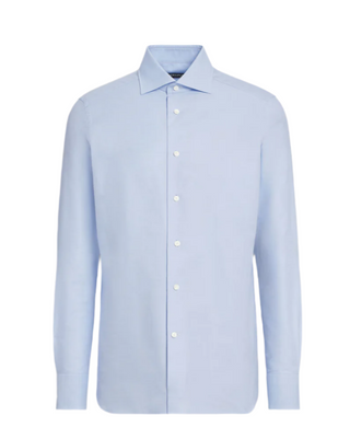 Zegna Cotton Point-Collar Blue Dress Shirt