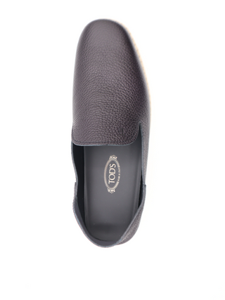 Tods Grained Leather Folding-Back Espadrille Loafers Navy