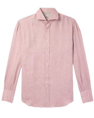 Brunello Cucinelli Brunello Cucinelli Muted Red Linen Spread-Collar Shirt