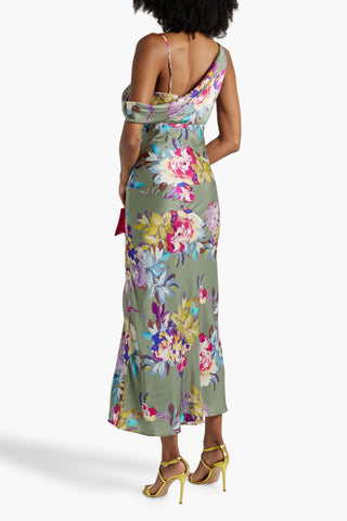 NICHOLAS DRAPED FLORAL-PRINT SATIN-CREPE MIDI DRESS - Size 0