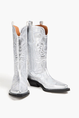 GANNI EMBROIDERED METALLIC COWBOY BOOTS - Size 37