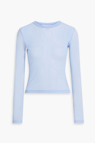 ALEXANDER WANG CRYSTAL-EMBELLISHED STRETCH-TULLE TOP - Size M
