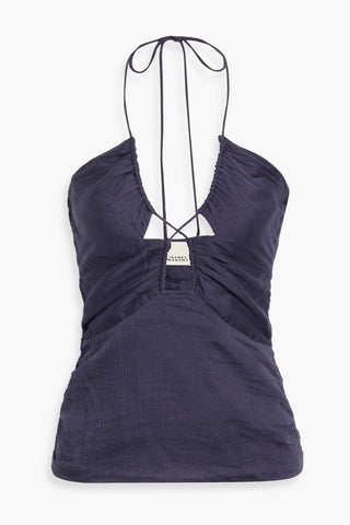 ISABEL MARANT BECKI CUTOUT COTTON AND SILK-BLEND CREPON HALTERNECK TOP - Size 36