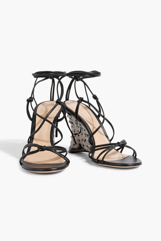 GIANVITO ROSSI NEBULA CRYSTAL-EMBELLISHED LEATHER AND PVC WEDGE SANDALS - Size 40