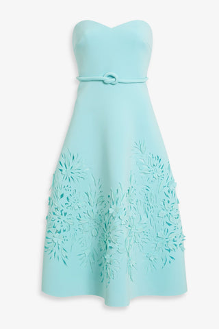 BADGLEY MISCHKA STRAPLESS LASER-CUT SCUBA MIDI DRESS - Size 6