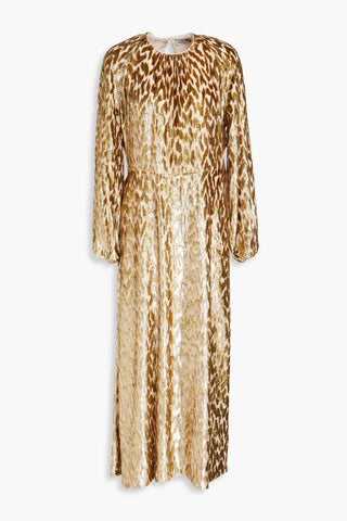 SIMKHAI ODINA METALLIC FIL COUP LUREX AND SILK-BLEND MIDI DRESS - Size 4