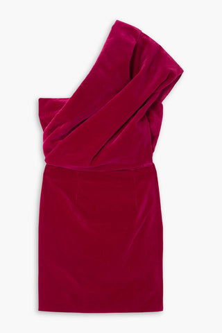 TOM FORD ONE-SHOULDER GATHERED VELVET MINI DRESS - Size 46