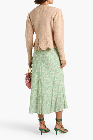 FARM RIO RUFFLED POINTELLE AND CABLE-KNIT CARDIGAN - Size L