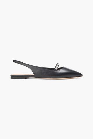 STUART WEITZMAN FAUX PEARL-EMBELLISHED LEATHER SLINGBACK POINT-TOE FLATS - Size 9.5