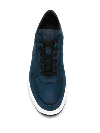 Tods Blue Nubuck Lace-Up Low-Top Sneakers with Contrast Sole