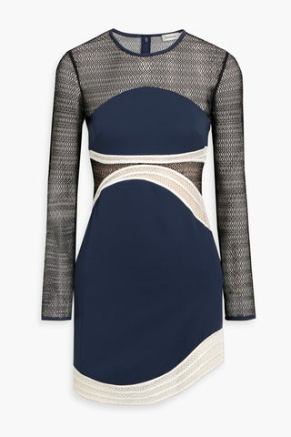 SIMKHAI BLAISE FISHNET-PANELED CREPE MINI DRESS - Size 4