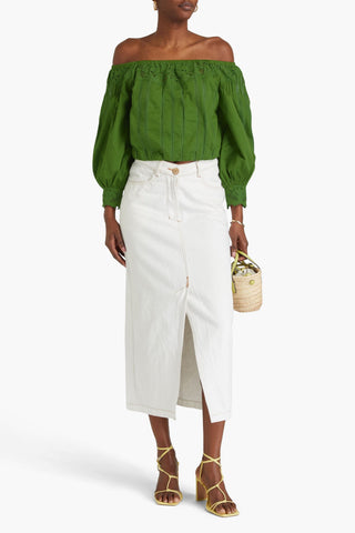 ALICE + OLIVIA NAN OFF-THE SHOULDER LACE AND COTTON TOP - Size S