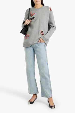 VALENTINO GARAVANI EMBELLISHED FRENCH COTTON-BLEND TERRY SWEATSHIRT - Size S