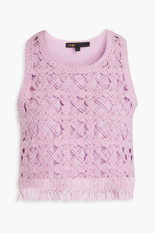 MAJE CROPPED FRINGED CROCHETED COTTON TOP - Size 4