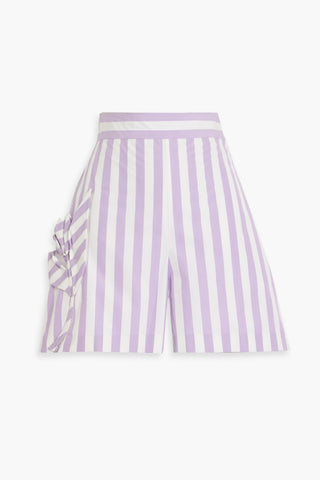 OSCAR DE LA RENTA FLORAL-APPLIQUD STRIPED COTTON-POPLIN SHORTS - Size 0