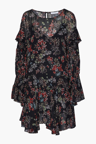 IRO AVEREN RUFFLED FLORAL-PRINT CHIFFON MINI DRESS - Size 42