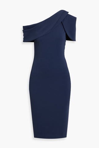 BADGLEY MISCHKA ONE-SHOULDER DRAPED CREPE DRESS - Size 14
