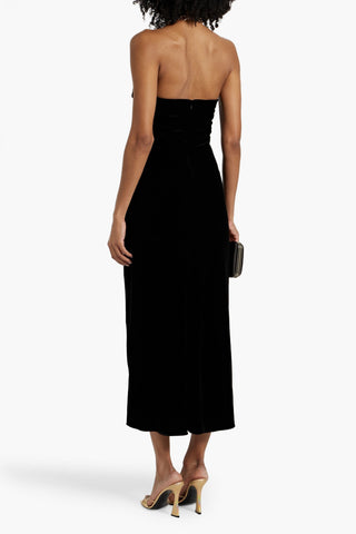 VERONICA BEARD JOSETTE CHAIN-EMBELLISHED VELVET HALTERNECK MIDI DRESS - Size 8