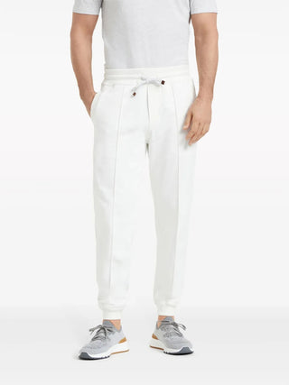 Brunello Cucinelli Cotton Drawstring Joggers with Vertical Seam Detail