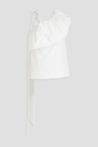 VALENTINO GARAVANI GATHERED COTTON-BLEND TAFFETA TOP - Size 40
