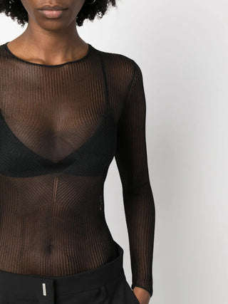 Tom Ford Sheer Ribbed Knit Geometric Pattern Long-Sleeve Top
