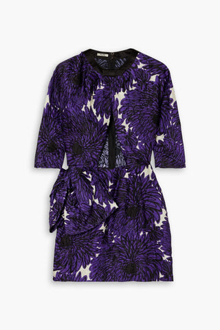 MIU MIU CUTOUT PRINTED CRINKLED-SATIN MINI DRESS - Size 42