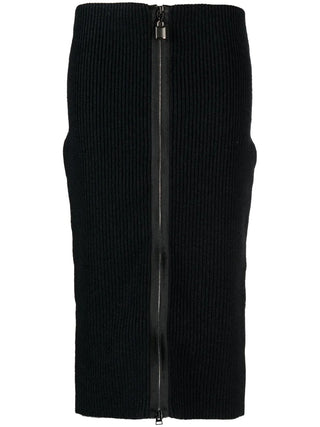 Tom Ford Ribbed Knit Front Zip Midi Skirt