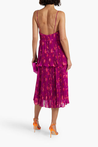 AMUR PLEATED TIERED CREPE DE CHINE MIDI DRESS - Size 10