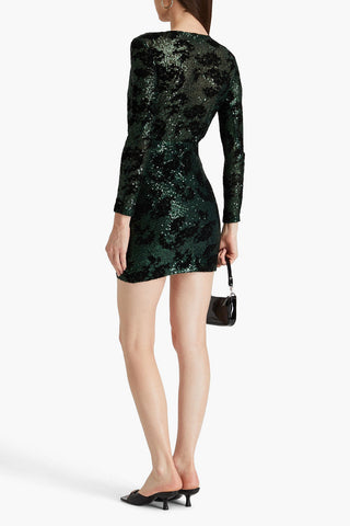MAJE SEQUIN-EMBELLISHED FLOCKED MESH MINI DRESS - Size 38
