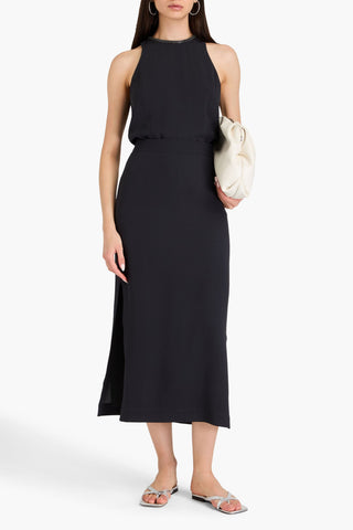 BRUNELLO CUCINELLI BEAD-EMBELLISHED SILK CREPE DE CHINE MIDI DRESS - Size M