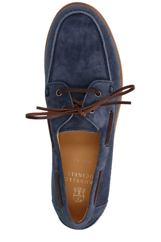 Brunello Cucinelli Suede Laced Navy Boat Shoes